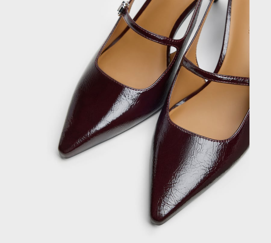 Pointed Slingback Mary Jane Pumps - Burgundy مقاس 38