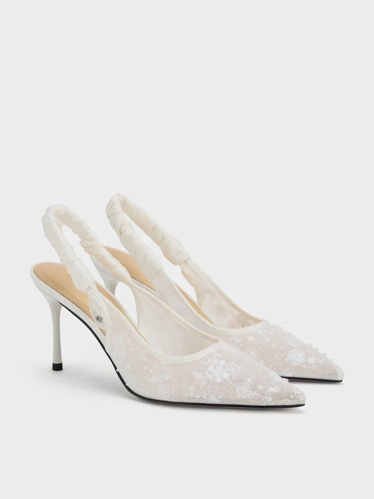 مقاس 37 Tayari Embroidered-Mesh Slingback Pumps - White