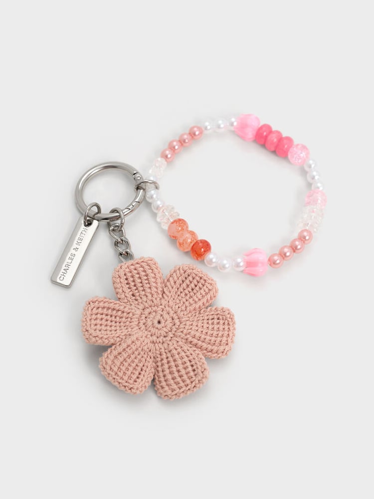 Crochet Flower Beaded Charm - Light Pink