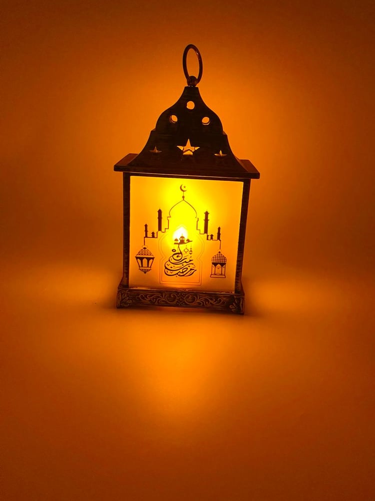 فانوس 3 شمعات مع الضوء JY2214 مطبوع رمضان مبارك