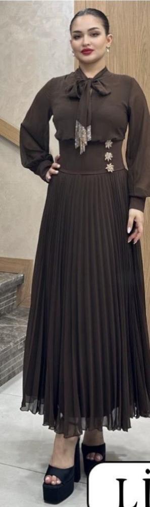 Dress in caramel, brown, and burgundy colors