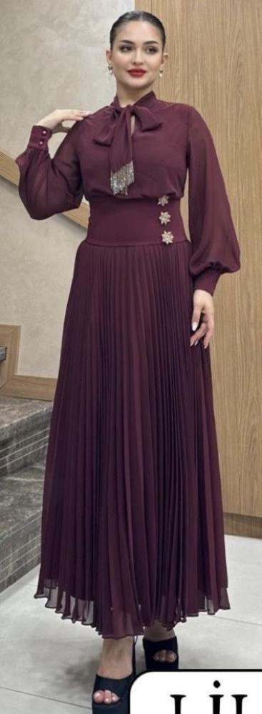 Dress in caramel, brown, and burgundy colors