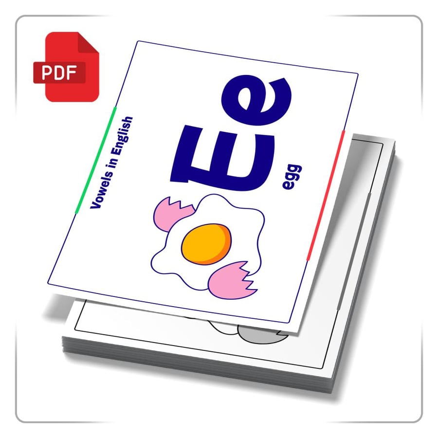 PDF |  حروف العلة في اللغة الإنجليزية (5 بطاقات) مقاس  A4