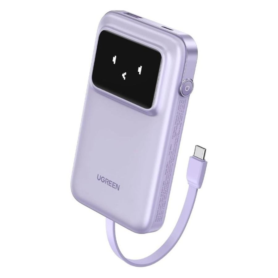 يوجرين باور بانك بسعة 10000 مللي أمبير مع كابل مدمج USB-C بنفسجي - UGreen Powerbank Robotic With Built-In Usb-C