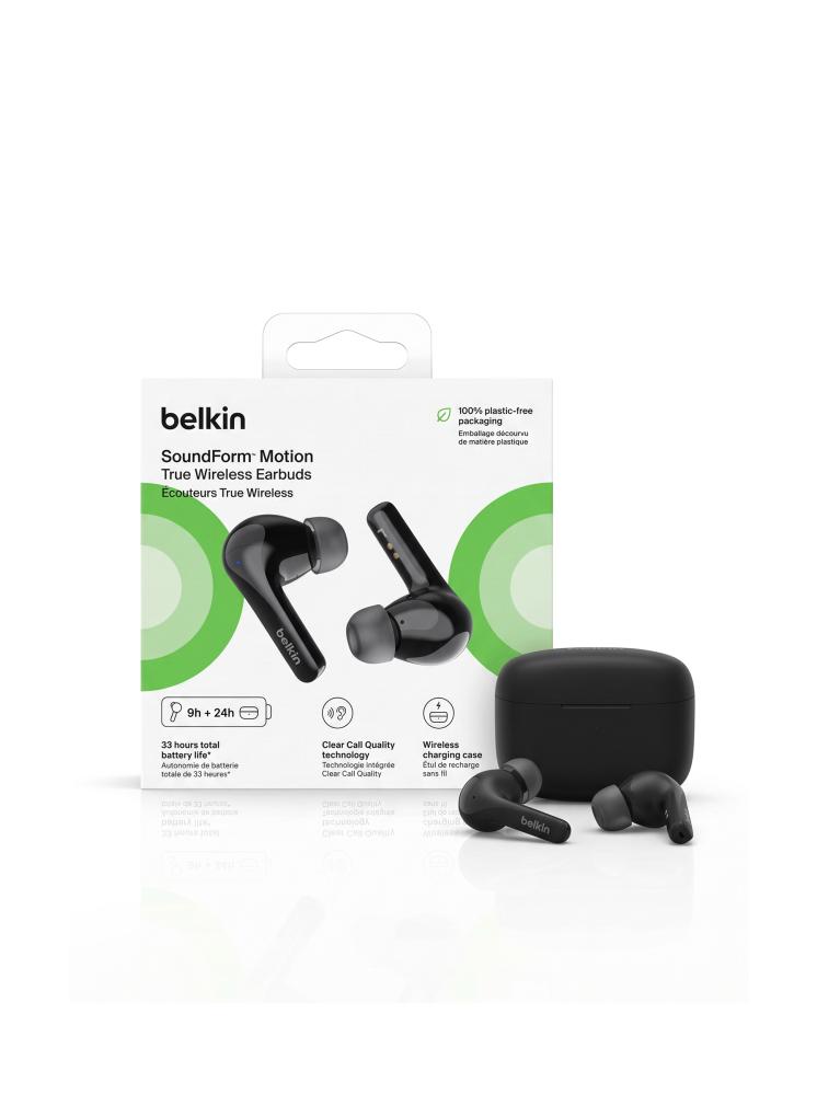 سماعة أذن لاسلكية بيلكين ساوند فورم موشن مع حافظة شحن لاسلكي (Belkin SoundForm Motion True Wireless Earbuds AUC010)[cite: 19]
