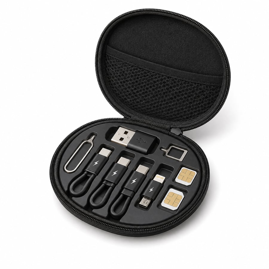 طقم كيابل شحن ونقل بيانات متعدد الوظائف 9 في 1 مع حافظة دائرية (Multifunction Fast Charging Data Cable Set 9-in-1)
