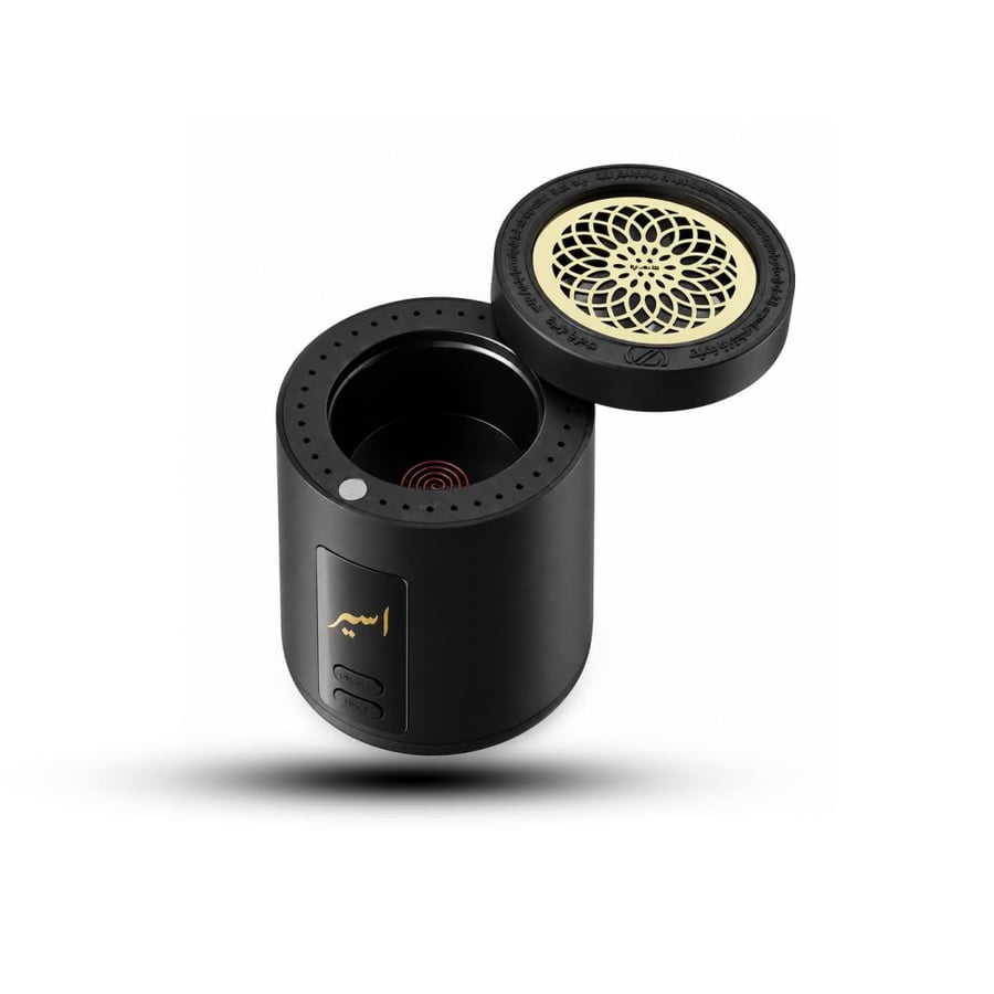 مبخرة أسير الإلكترونية المحمولة للبخور والفحم باللون الأسود (Aseer Portable Electric Incense Burner)