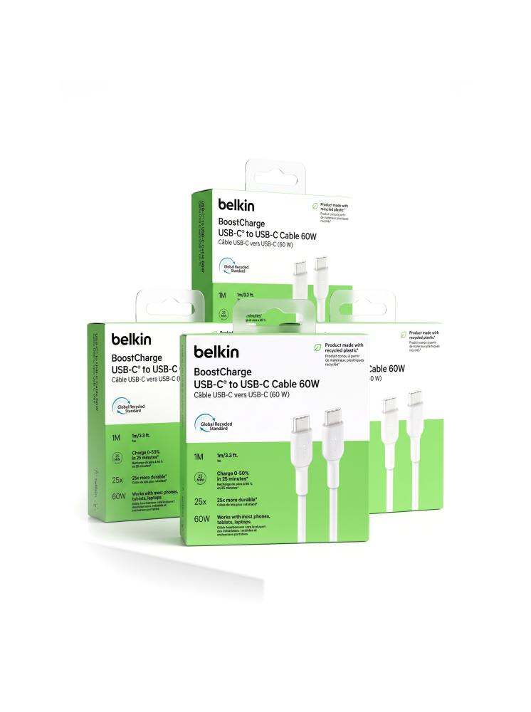 كيبل بيلكين بوست تشارج تايب سي إلى تايب سي بقدرة 60 واط وطول 1 متر (Belkin BoostCharge USB-C to USB-C Cable 60W 1M)