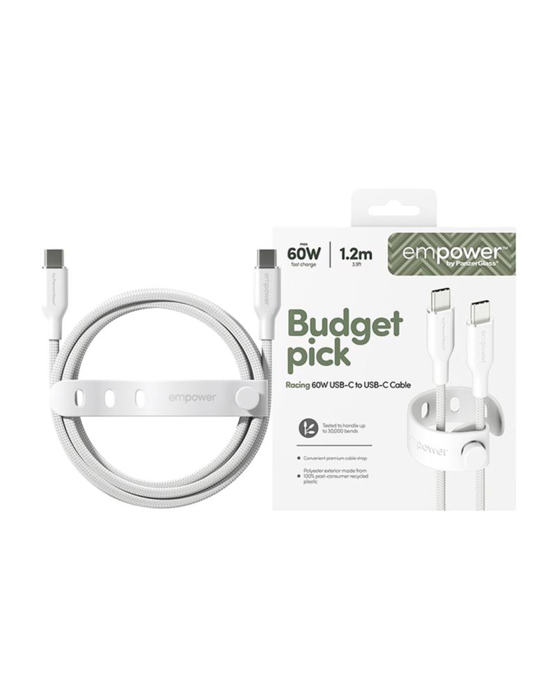 كيبل تايب سي إلى تايب سي 60 واط من بانزر جلاس (Empower USB-C to USB-C Cable 60W)