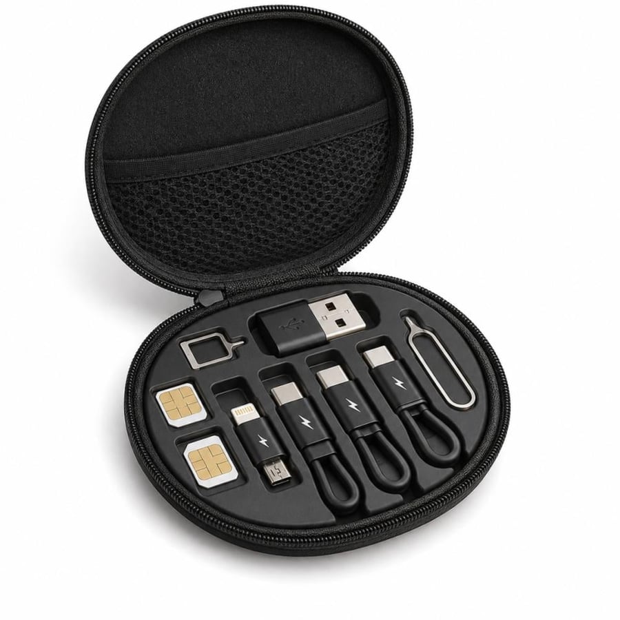 طقم كيابل شحن ونقل بيانات متعدد الوظائف 9 في 1 مع حافظة دائرية (Multifunction Fast Charging Data Cable Set 9-in-1)