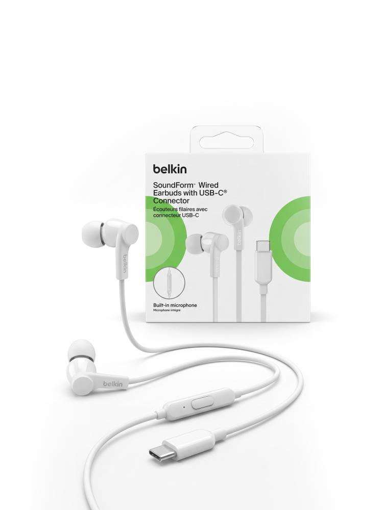 سماعة أذن سلكية بيلكين ساوند فورم بمنفذ تايب سي مع ميكروفون (Belkin SoundForm Wired Earbuds USB-C G3H0002)
