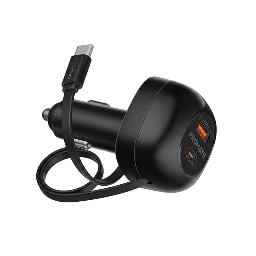 فيش ولاعة بروميت بقوة 62 واط – شاحن سيارة سريع متعدد المنافذ (Promate 62W Car Charger)