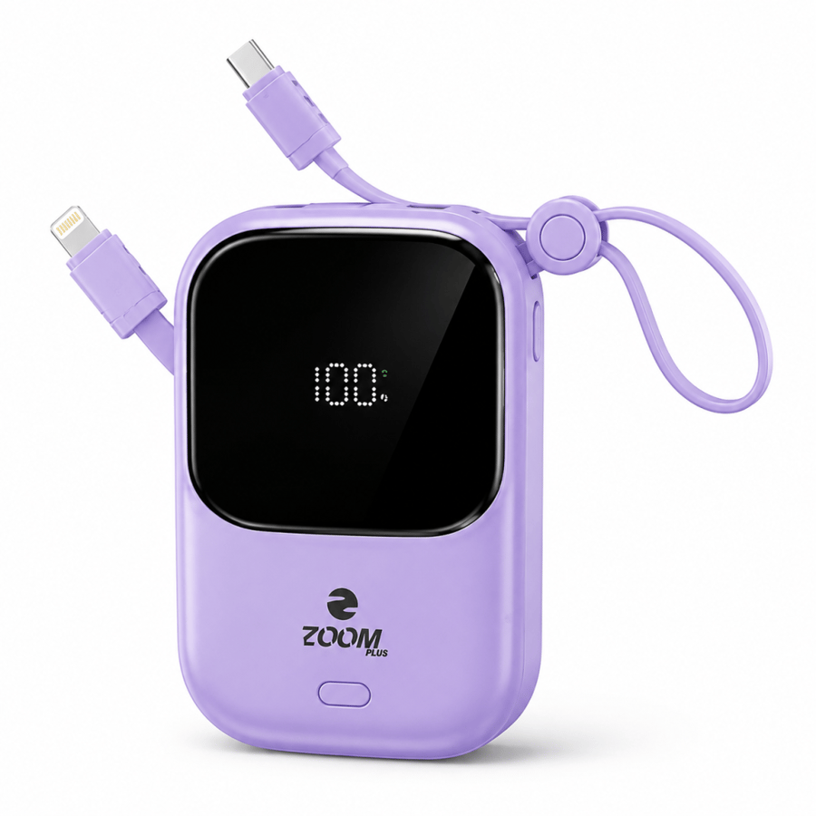بنك طاقة فانسي محمول سعة 10000 ميلي أمبير بقوة 22.5 واط مع كيبلات مدمجة من زووم بلس (Zoom Plus Fancy Power Bank 10000mAh PD22.5W)