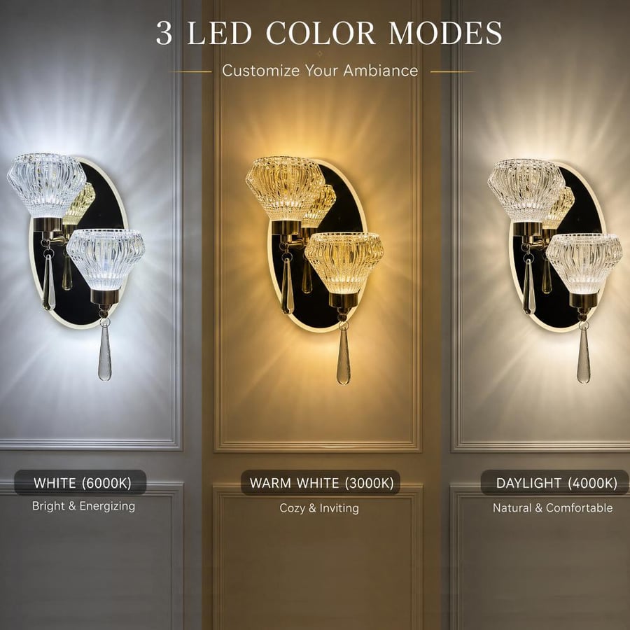 Luxury Double Crystal Wall Light with 3 Color LED Modes