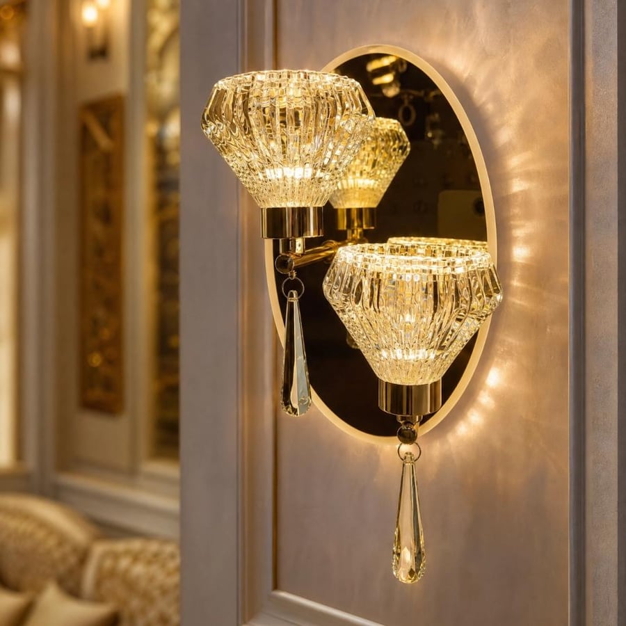 Modern Double Crystal Wall Sconce for Indoor Lighting