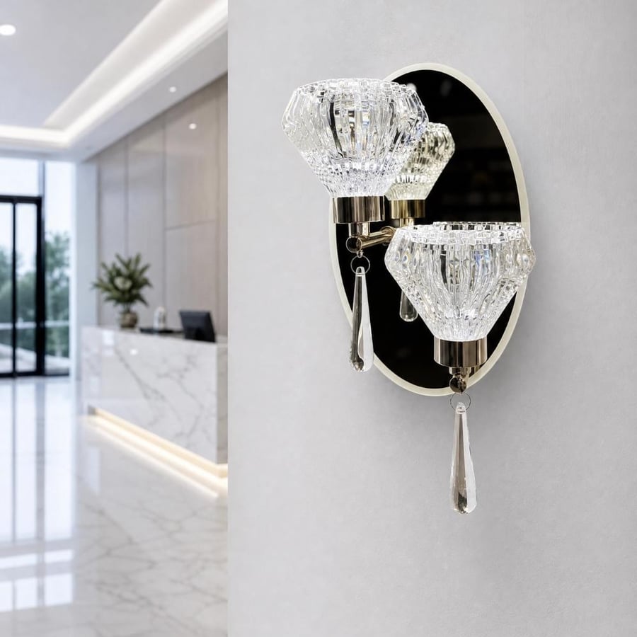 Luxury Double Crystal Wall Light – Modern Indoor Wall Sconce with 3 Co