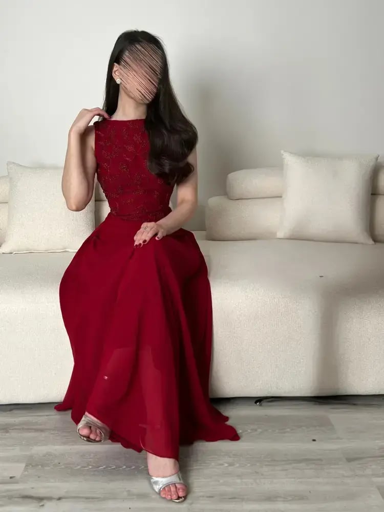 فستان سهره تطريز يدوي شبفون كسرات