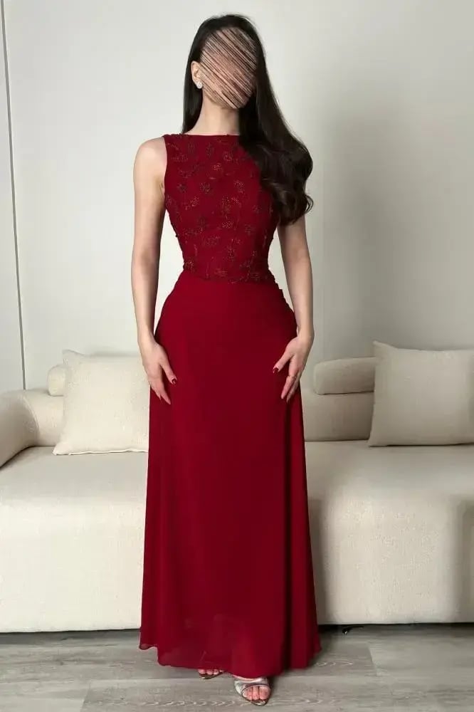 فستان سهره تطريز يدوي شبفون كسرات