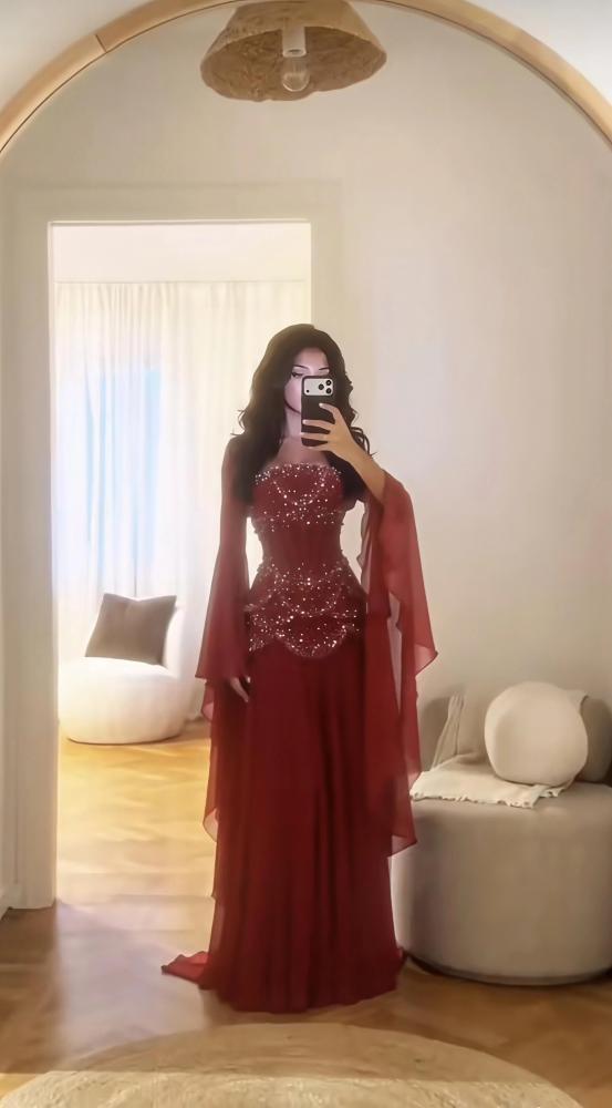 فستان فرح برغندي