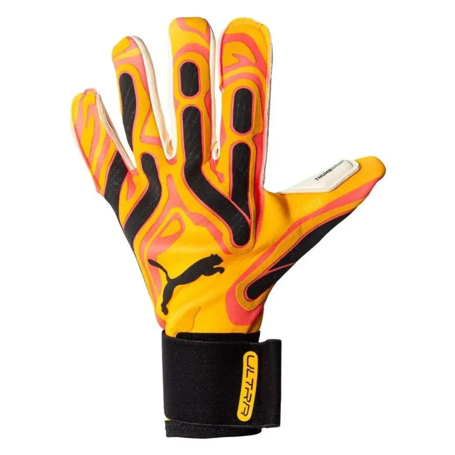GOALKEEPER GLOVES ULTRA ULTIMATE HYBRID FOREVER FASTER - SUN STREAM/SUNSET GLOW/PUMA BLACK