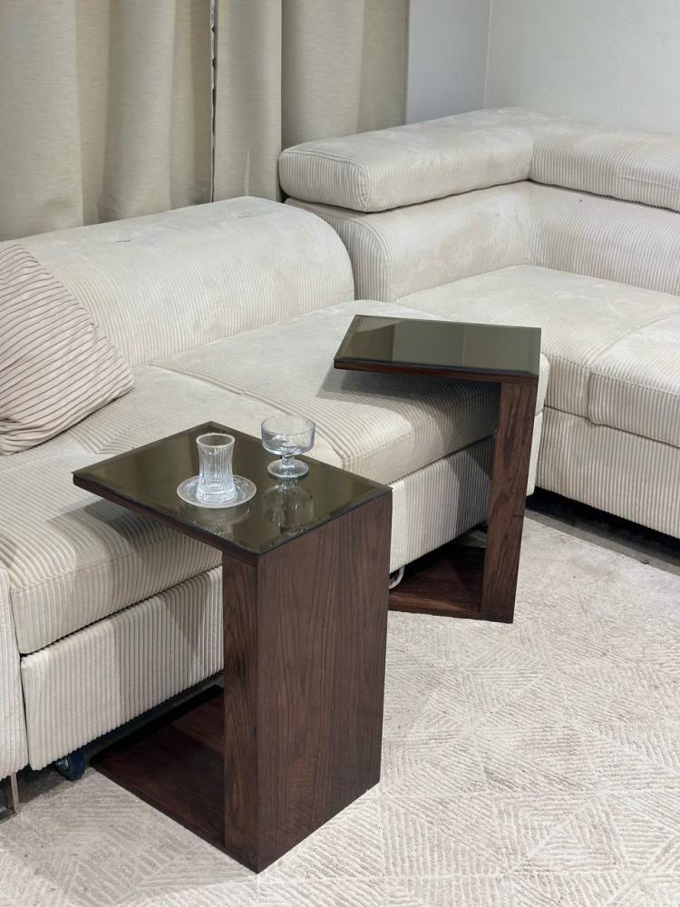 طقم طاولات خشب سنديان سطح مرآة 1+6