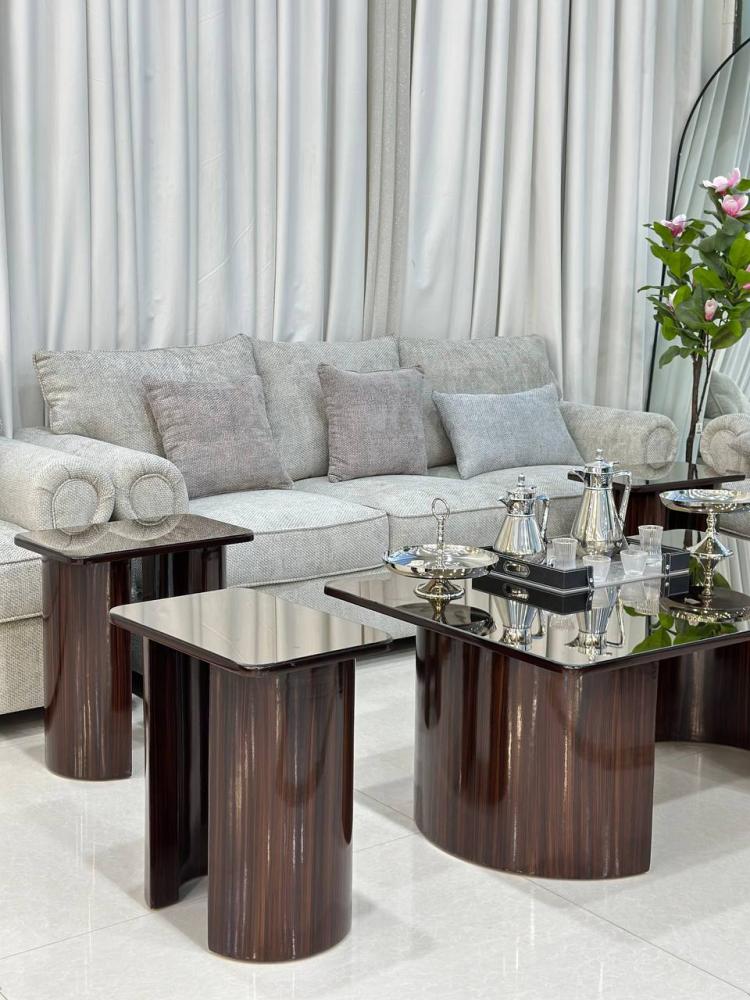طقم طاولات ضيافة مع 6 طاولات خدمة – سطح زجاج بتصميم عصري وأنيق