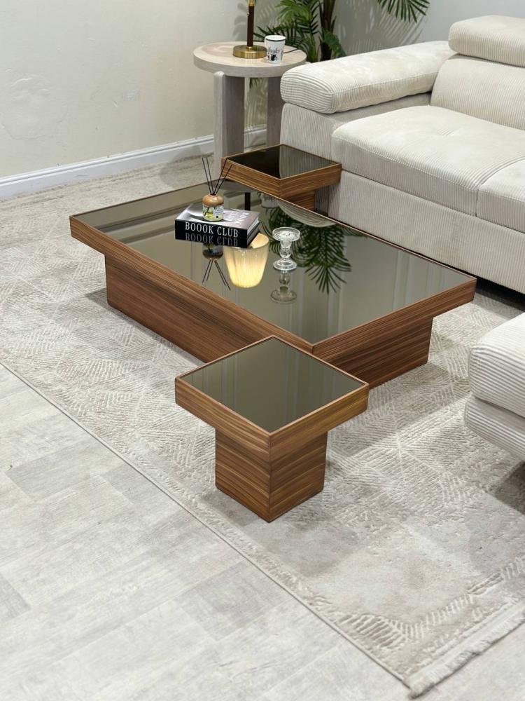 طقم طاولة ارضي زجاج مرايا مع 4 خدمة - تصميم عصري