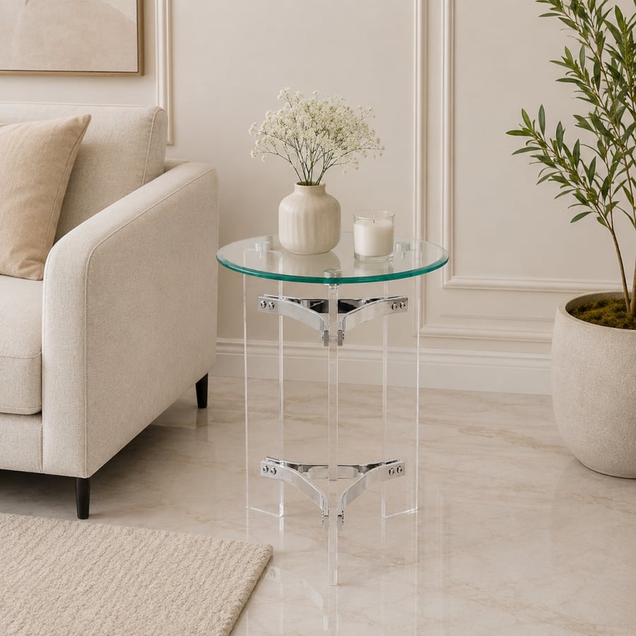 طاولة خدمة زجاج مفرد 45*45 SILVER 3019