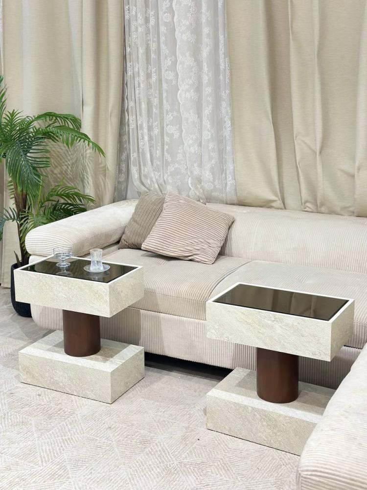 طقم طاولة ضيافة بديل الرخام مع 4 طاولات خدمة – تصميم عصري وفاخر