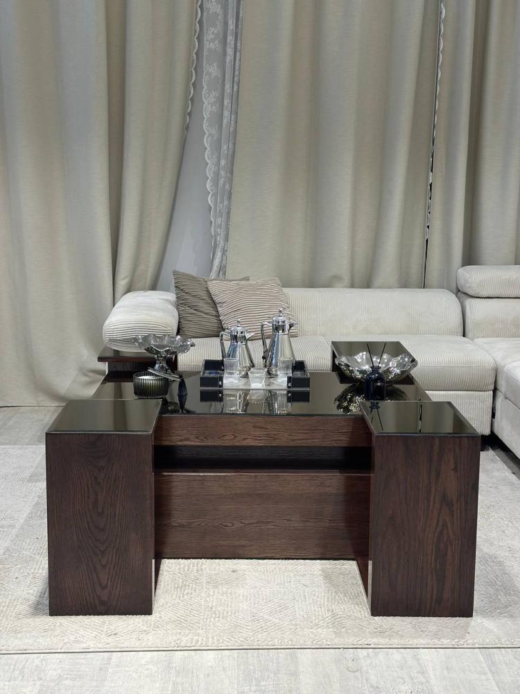 طقم طاولات خشب سنديان سطح مرآة 1+6
