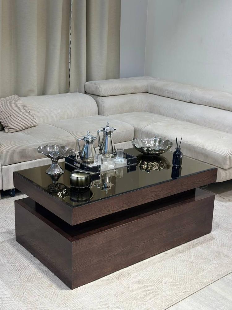 طقم طاولات خشب سنديان سطح مرآة 1+6