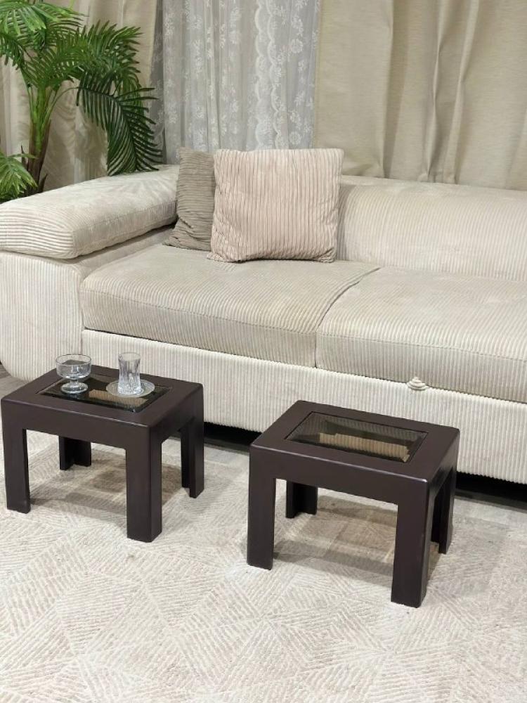 طقم طاولة أرضية خشب سنديان – لون بني بسطح زجاج بني شفاف*عروض