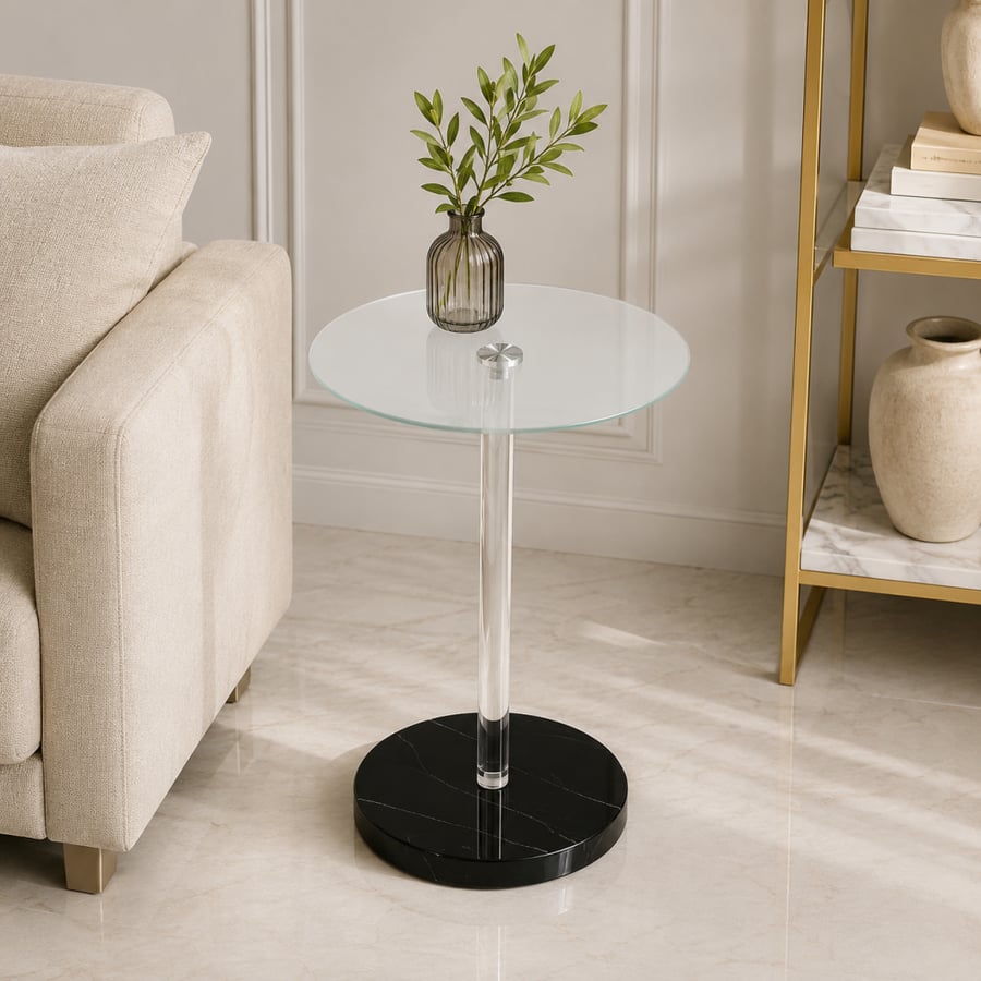 "طاولة خدمة مفرد OG-23CLEAR GLASS +BLACK MARBLE"*عروض