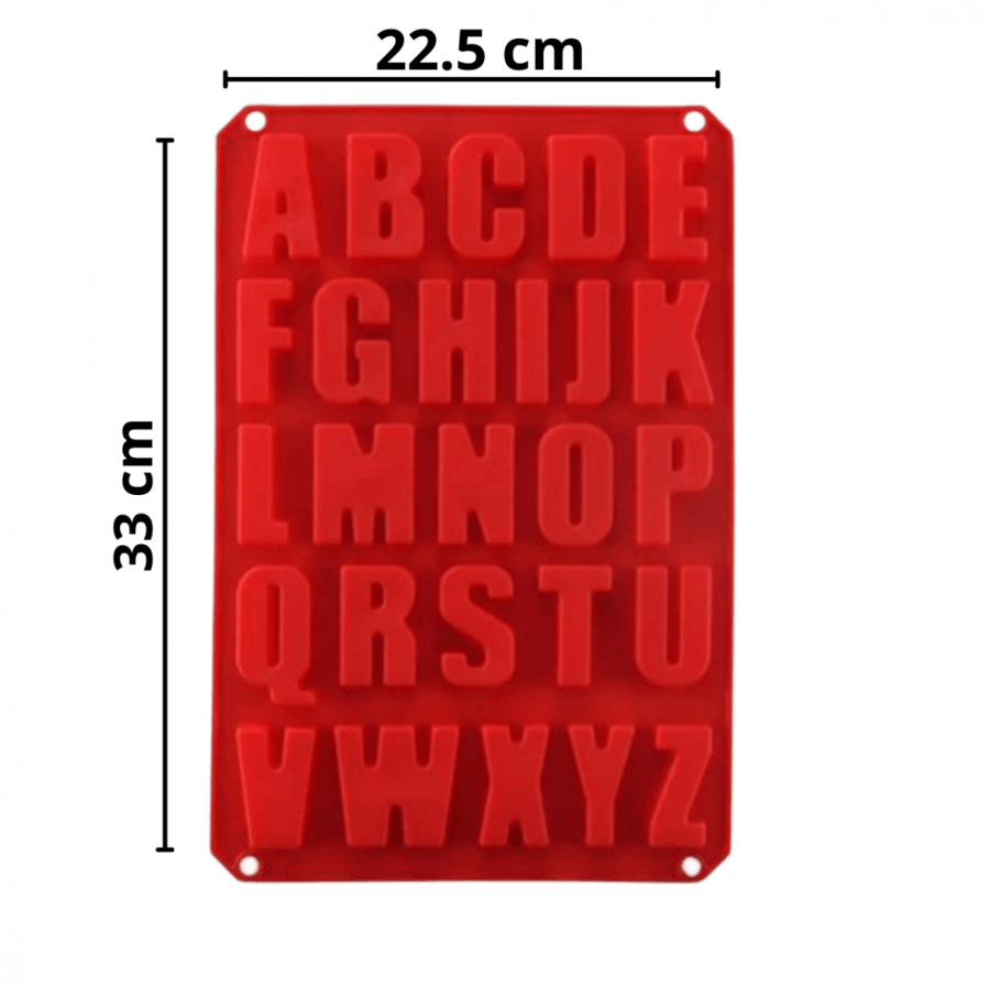 Silicone mold with large English letters size used for chocolate, bread, soap making, resin crafts, and hobbies (one piece, red color)