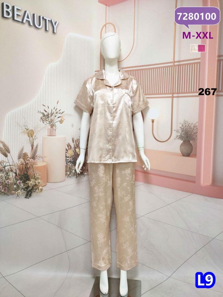 بجامة  ستان بأزرار نصف كم 7280100