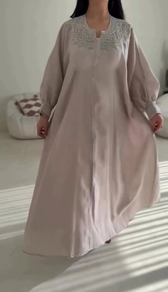 جلابية لينن فراشة مشكوك بيج