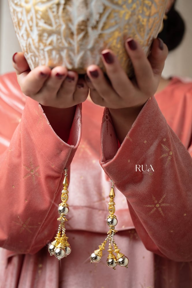 جلابية مخمل مشمشي  بنجوم ذهبية لرمضان | RUA