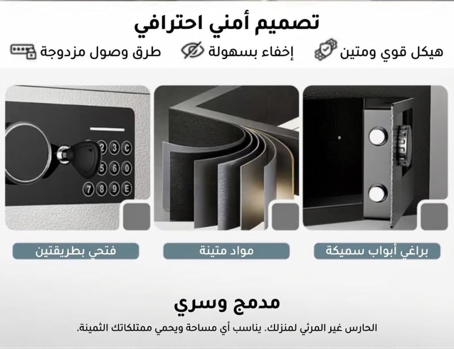 خزنة أمان إلكترونية ذكية وصغيرة للمنزل والمكتب (6.6 لتر) - لون أسود أنيق تجوري