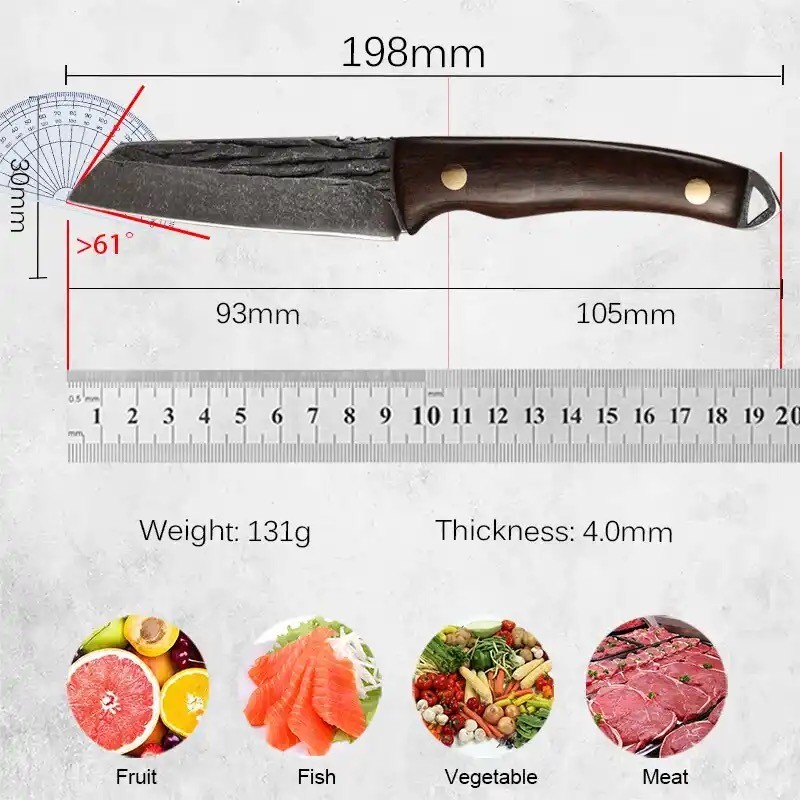 Stainless steel knife, handmade, cold forged, wooden handle