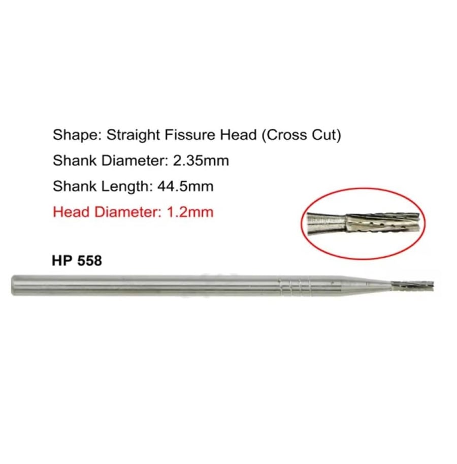 Carbide Bur #558 Cross Cut Fissure HP, Pack of 5