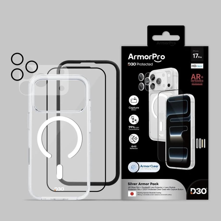 بكج ArmorPro اربعة في واحد ( كفر حماية ماج سيف شفاف + حماية شاشة شفافة + كفر للعدسات + حماية للعدسات ) للايفون 17