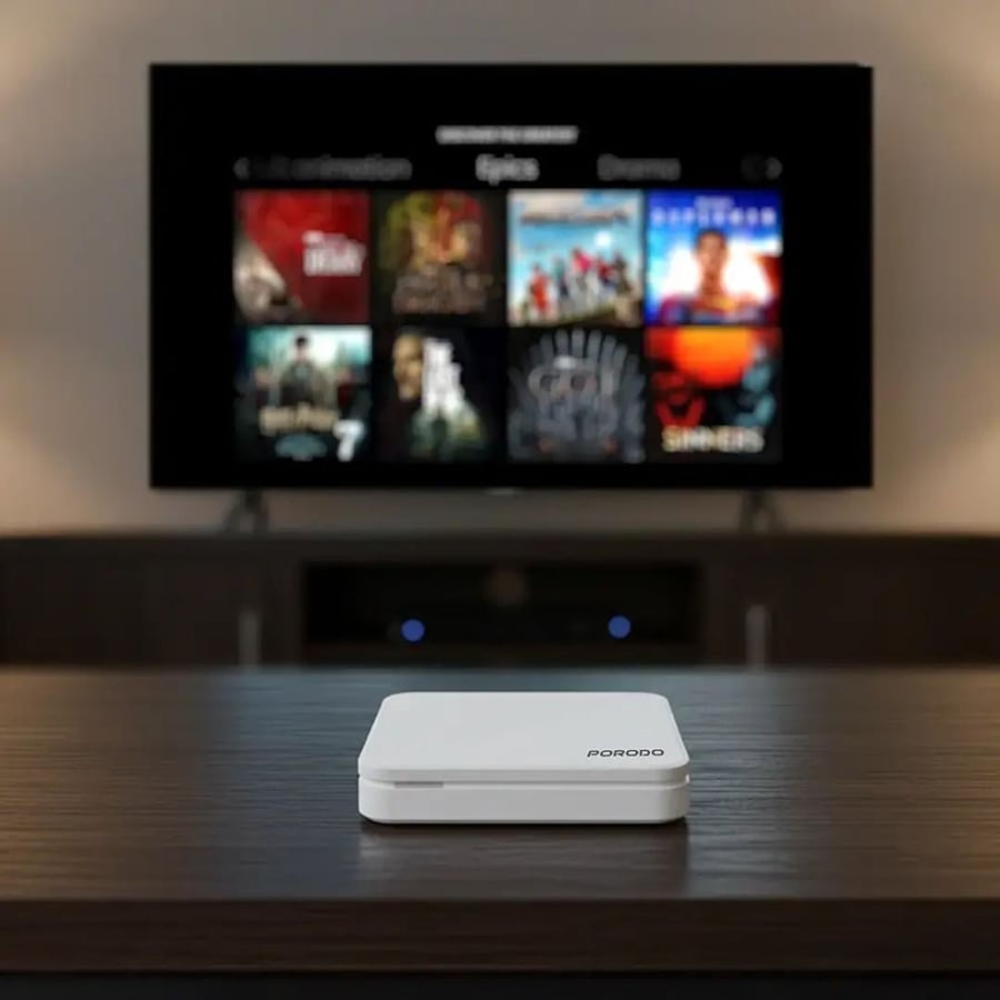 بوكس تي في Porodo Echobox أندرويد تي في مع بث 4K الترا إتش دي - أبيض