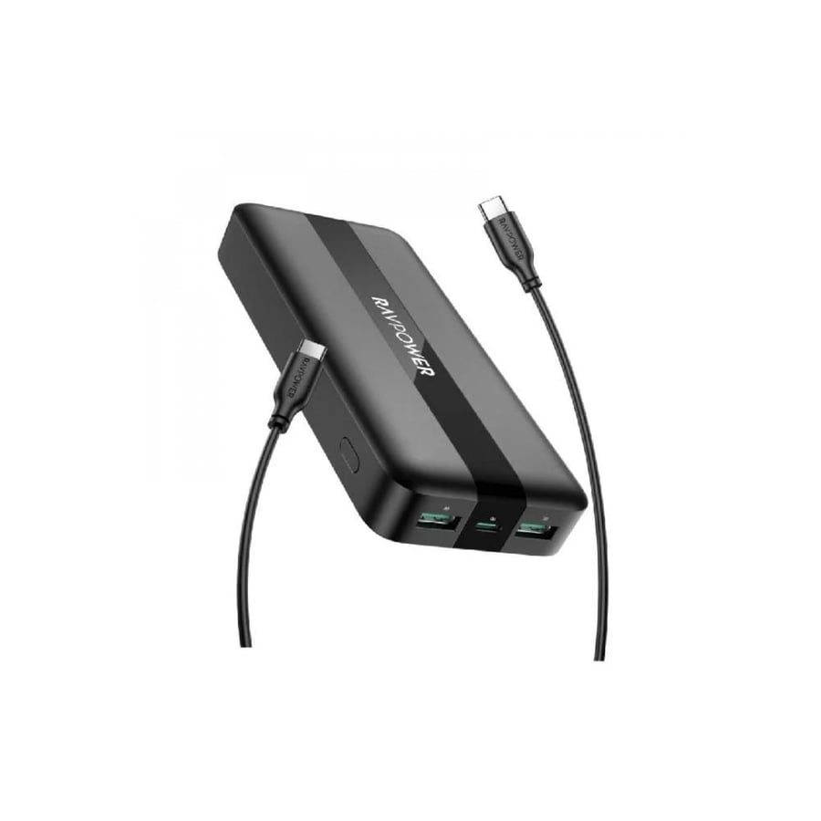 راف باور - باور بانك محمول عالي الأداء بسعة 20000mAh بثلاثة منافذ شحن - اسود