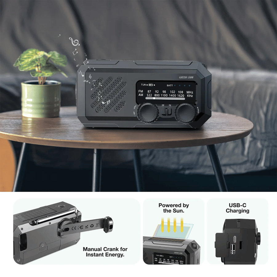 جرين ليون - راديو متنقل مع باور بانك 20000mAh أسود جرين ليون Green Lion G-Radio Lite 20000Mah Power Bank , Radio , Flashlight - Black