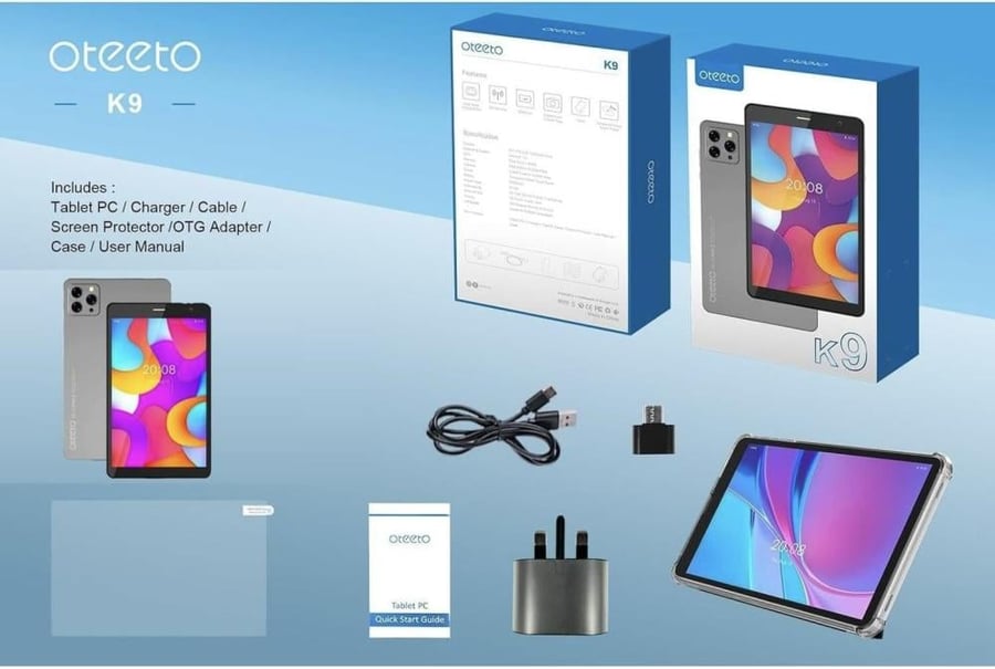 تابلت اوتيتو K9 بشاشة 8 انش وذاكره 512GB ورام 8 يدعم 5G ومعالج ثماني النواة