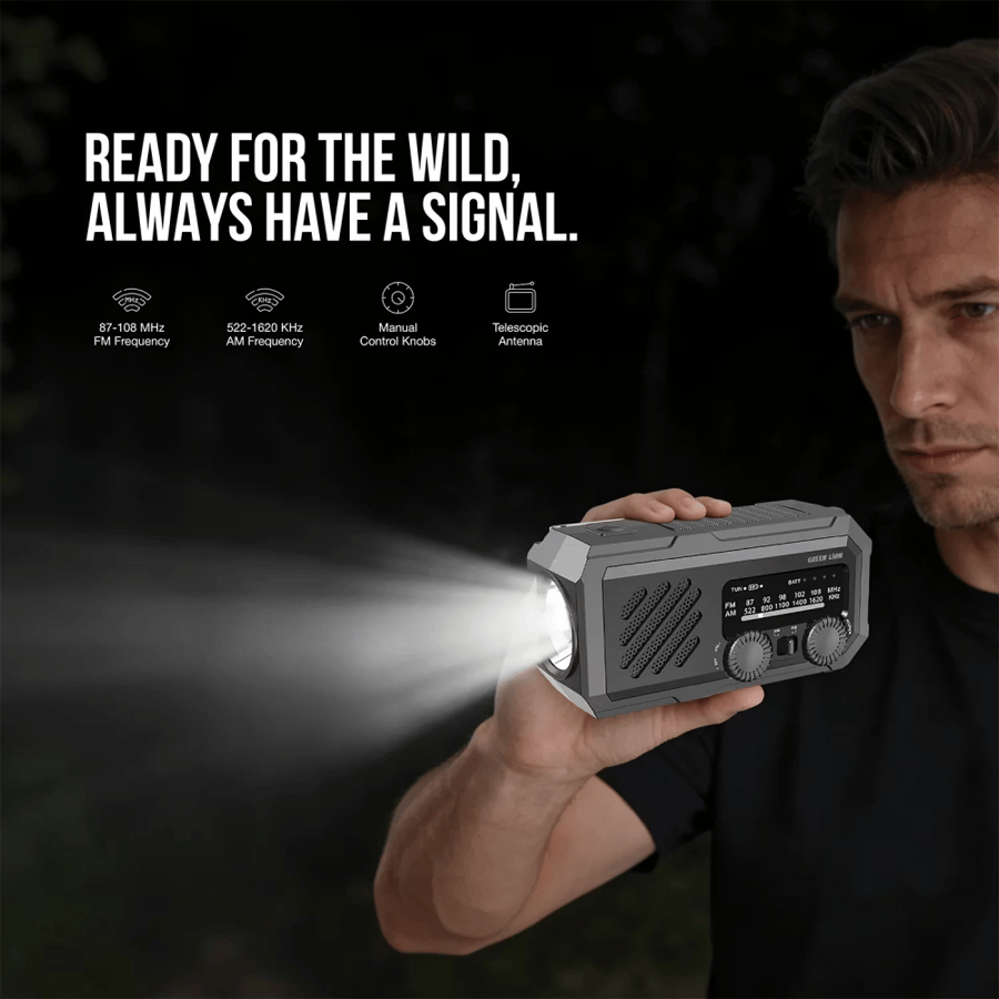 جرين ليون - راديو متنقل مع باور بانك 20000mAh أسود جرين ليون Green Lion G-Radio Lite 20000Mah Power Bank , Radio , Flashlight - Black