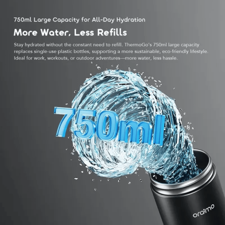 ترمس مياه اورايمو ThermoGo ستانلس ستيل بسعة 750 مل - أسود