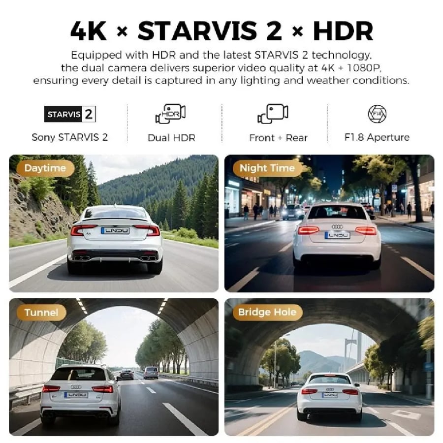 LINGDU _ داش كام V820 كاميرا سيارة أمامية بدقة 4K وخلفية 1080p مزدوجة