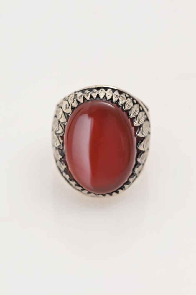 Niqaa Al-Aqiq Ring – Men's Silver 925 Ring Natural Red Agate