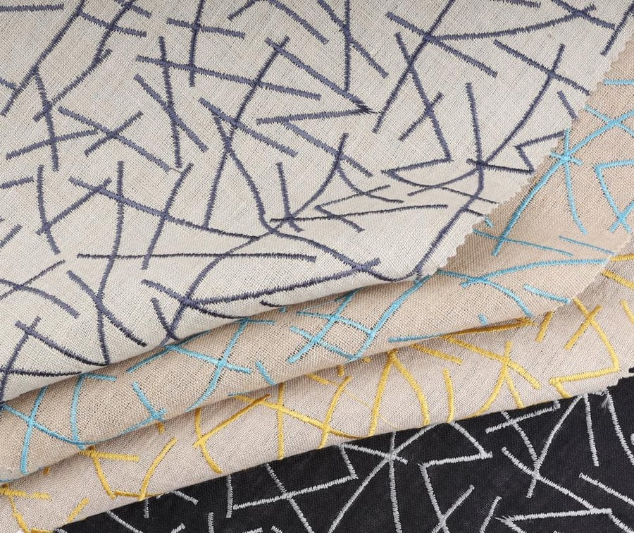 Natural embroidered linen fabric - C10413 India